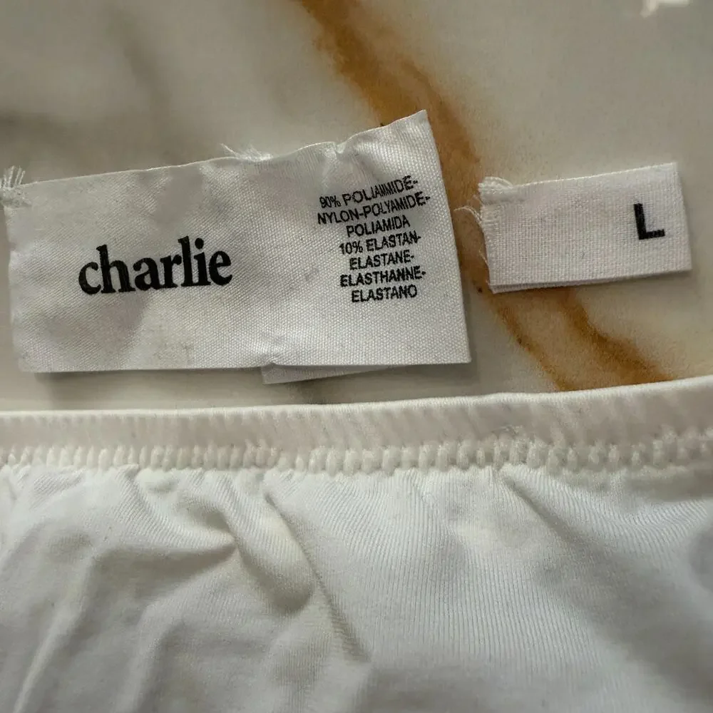 NEW Charlie By MZ Mens Tuxedo Strap Thong Color White & Black Size Large